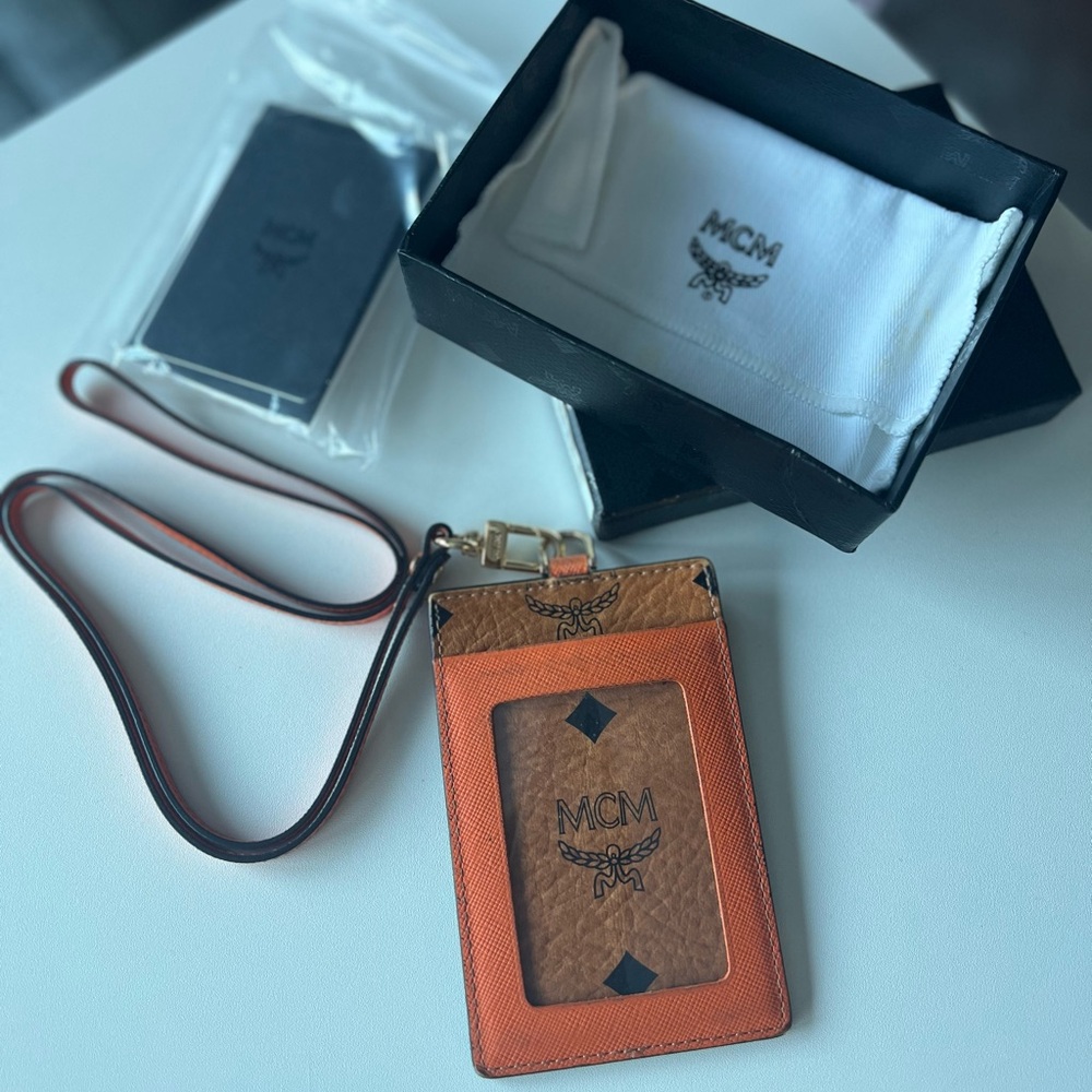 MCM Orange and Cognac Brown Leather ID Lanyard Holder
